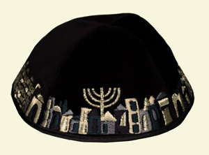 JERUSALEM Kippa, Embroidered Velvet